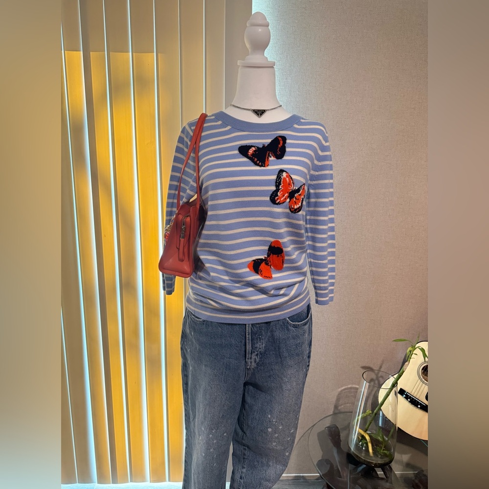 J Crew Striped Sweater with Butterfly embroidered 🦋